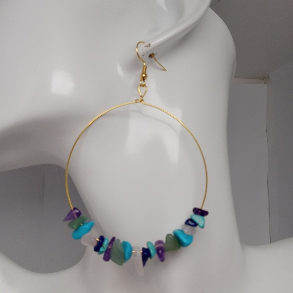 Hand Crafted Jewelry - Multicolor stone chip earrings